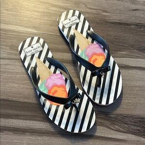 Kate Spade Black and White Striped Flip Flops with Ice Cream Design